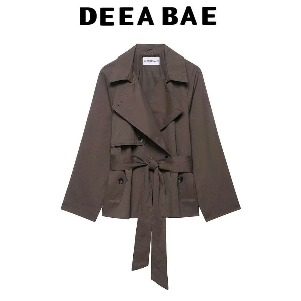 

DEEABAE Women's new European and American style casual loose collared long sleeved double breasted short windbreaker jacket