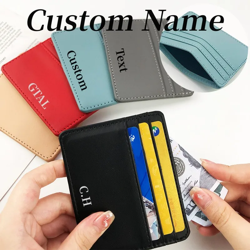 

Personalized Name Leather Credit Card Holder Custom Initial Holder Initial Slim Wallet Monogram Engrave Wallet Card Holder Gift