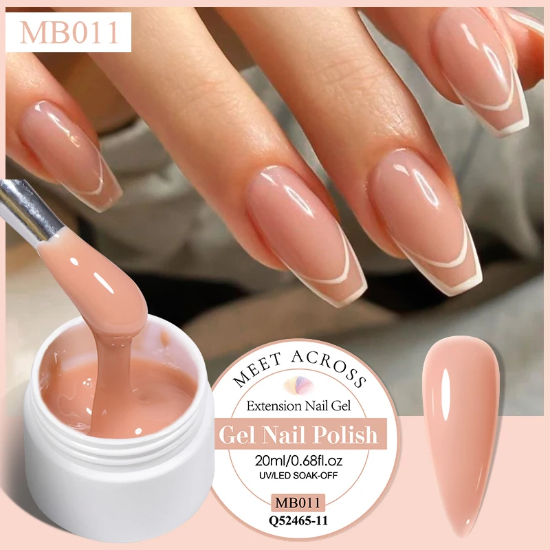 MEET ACROSS 20ml Nude Pink Nail Extension Gel – UV/LED Soak-Off Builder Gel for Professional French Manicure