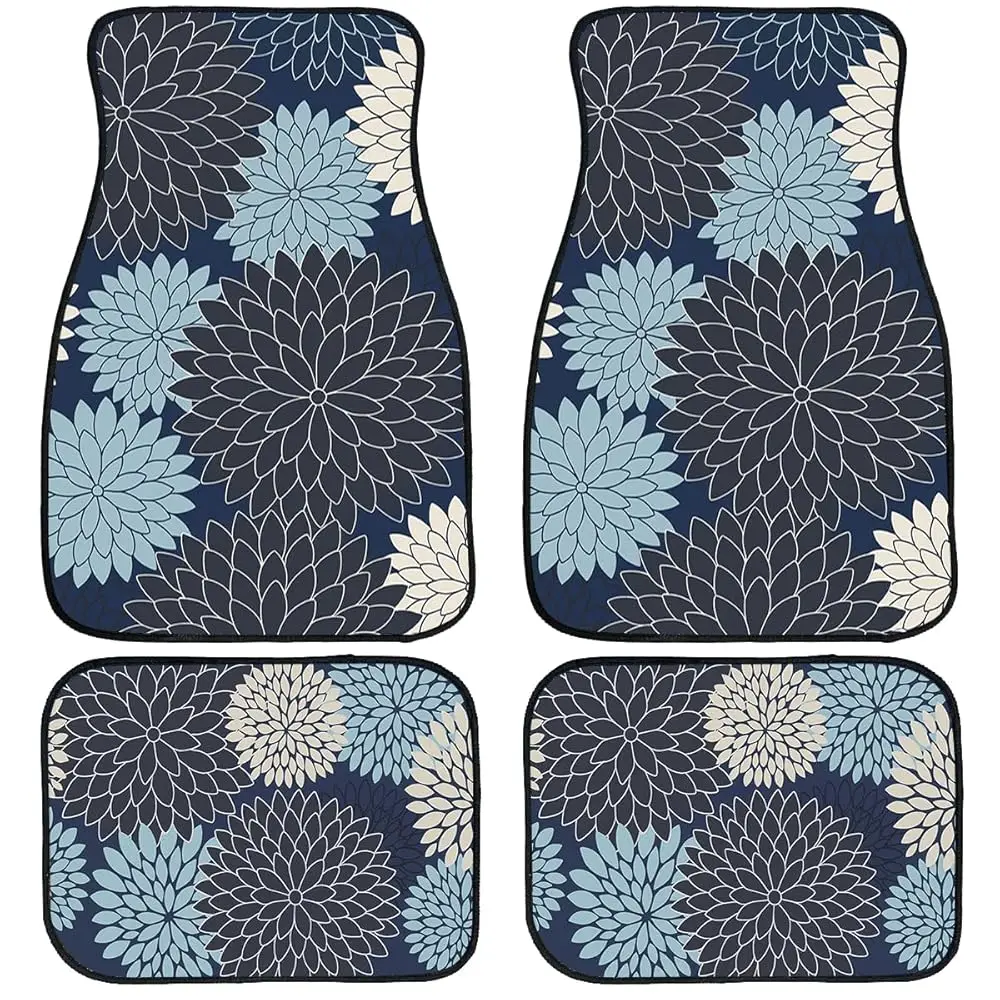 

Flower Car Floor Mats Navy Blue Modern Abstract Floral Design Carpet Front Rear Carpets Mat Decorative Car Floor Carpets Non-