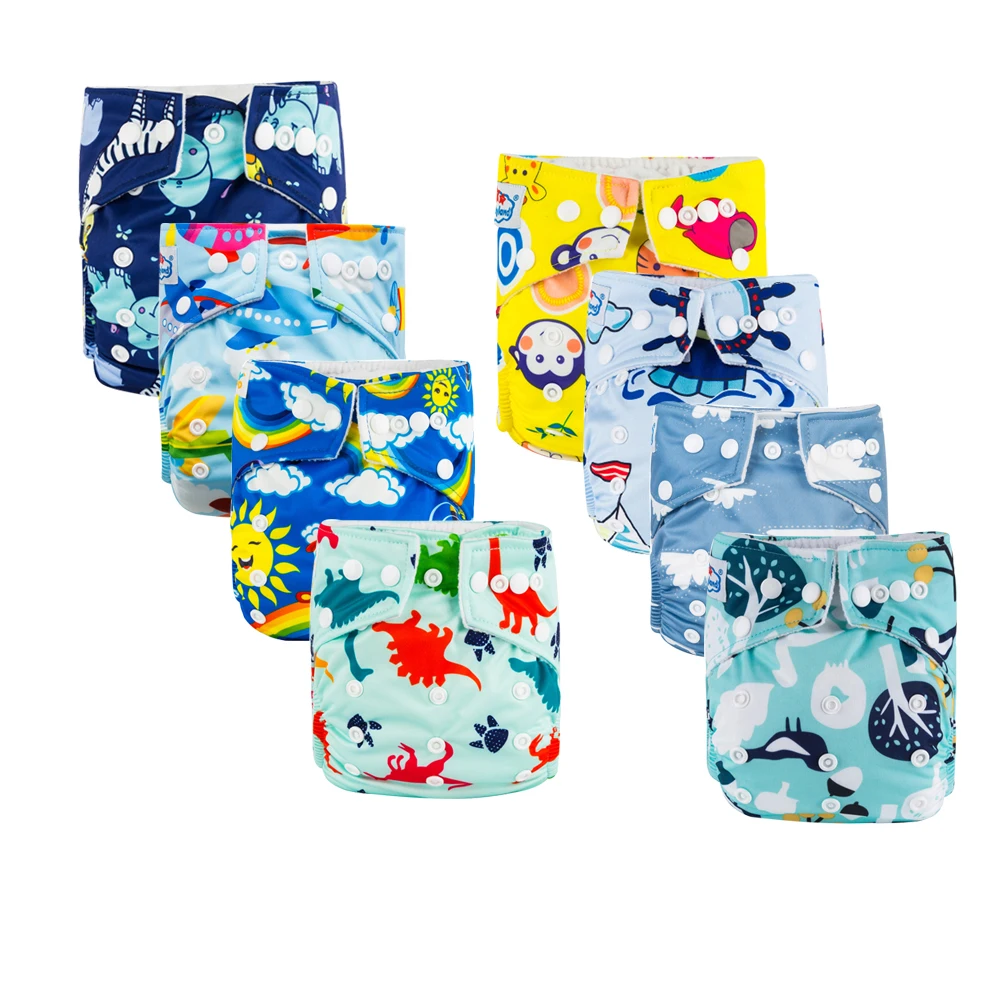 2023 BABYLAND 8pcs/Lot Baby Cloth Diapers Adjustable Reusable Cloth Nappy Diaper Covers Waterproof For Baby 3-15KG (0-2 Years)