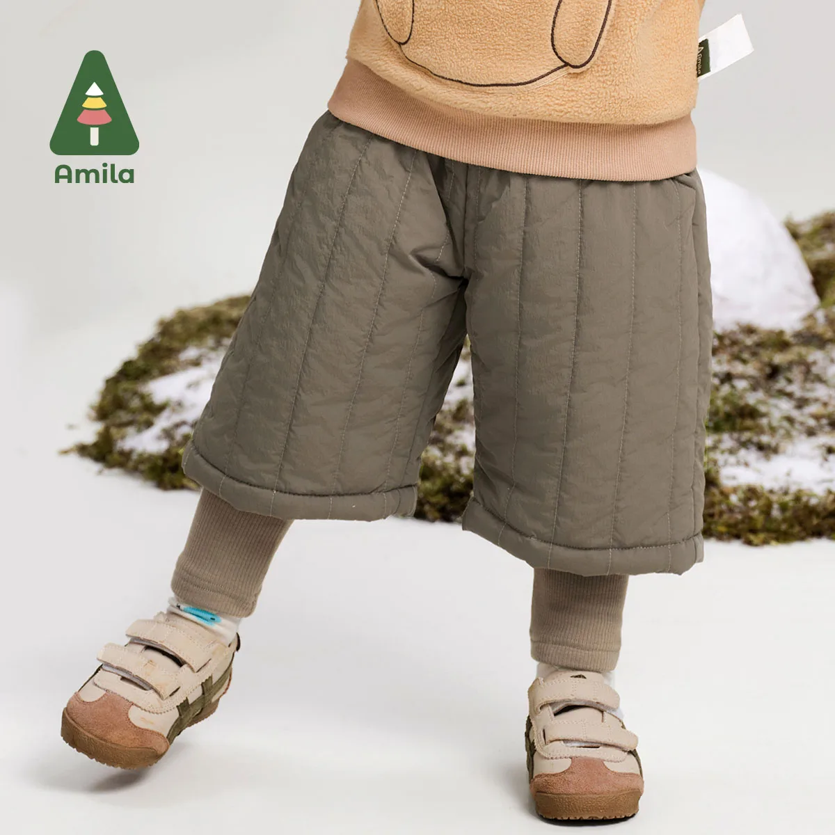 Amila Baby Cotton Pants 2024 Winter New Girls Solid Color Plus Velvet Warm Skin-Friendly Soft Loose And Casual Children’s Pants