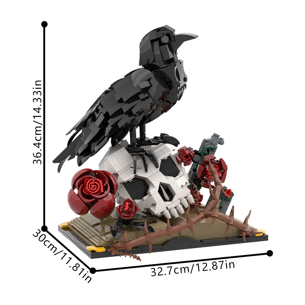 2026 Nieuwe MOC Schedel Rozen Bouquet Steentjes Model Gotische Kraai Schedel Bloemen Decoratie Bouwstenen Gotisch Kruis Assemblage Speelgoed Cadeau - afbeelding 1