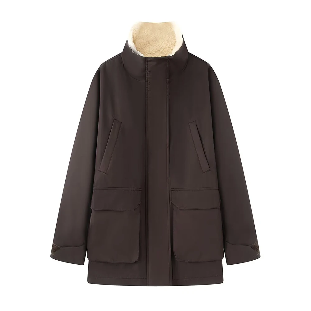 DEEABAE شتاء جديد وصول المرأة سميكة الدافئة لامب المخملية سترة المرقعة سترة ملابس خارجية معطف غير رسمي عصري