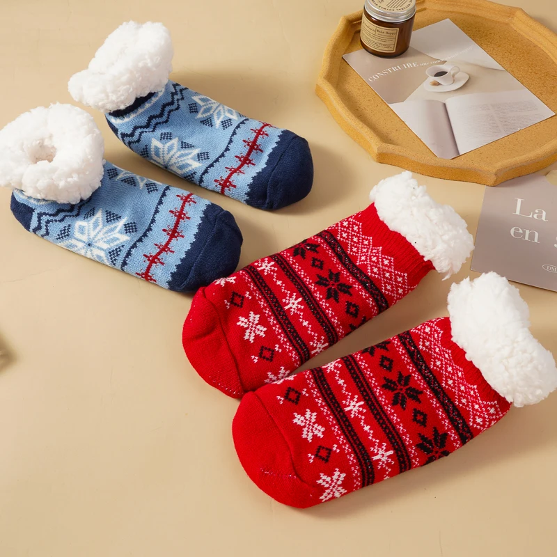 صوف الضأن جوارب يمكن السير بها على الأرض الخريف والشتاء الصوف سميكة الدافئة عدم الانزلاق سيليكون المنزل الجوارب العرقية نمط جوارب أنبوبية