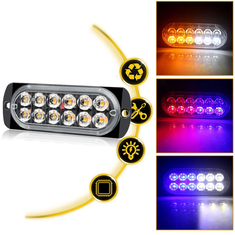 Luz Led estroboscópica de advertencia para coche, barra de luces intermitente de 12V y 24V, lámpara de baliza de camión, luz de tráfico ámbar, 1 piezas