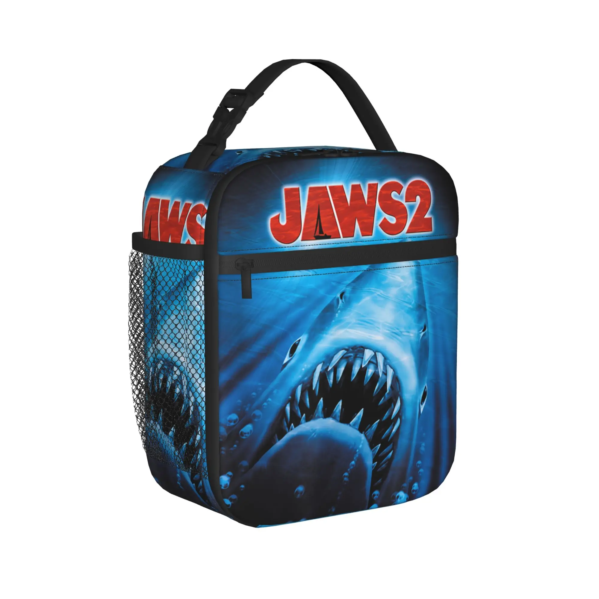 Jaws 2 Anniversary Poster Lunch Bag Outdoor Picnic Portable Zipper Thermal Tote Handbags For Women  Oxford Graphic Cooler Bag