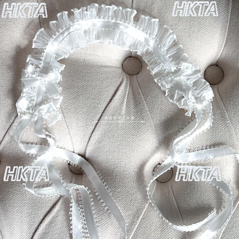 Lolita – bandeaux roses plissés à la main, doux et mignons, polyvalents, couvre-chef pour femmes, couture en dentelle, accessoires de Cosplay, bandeaux de poupée