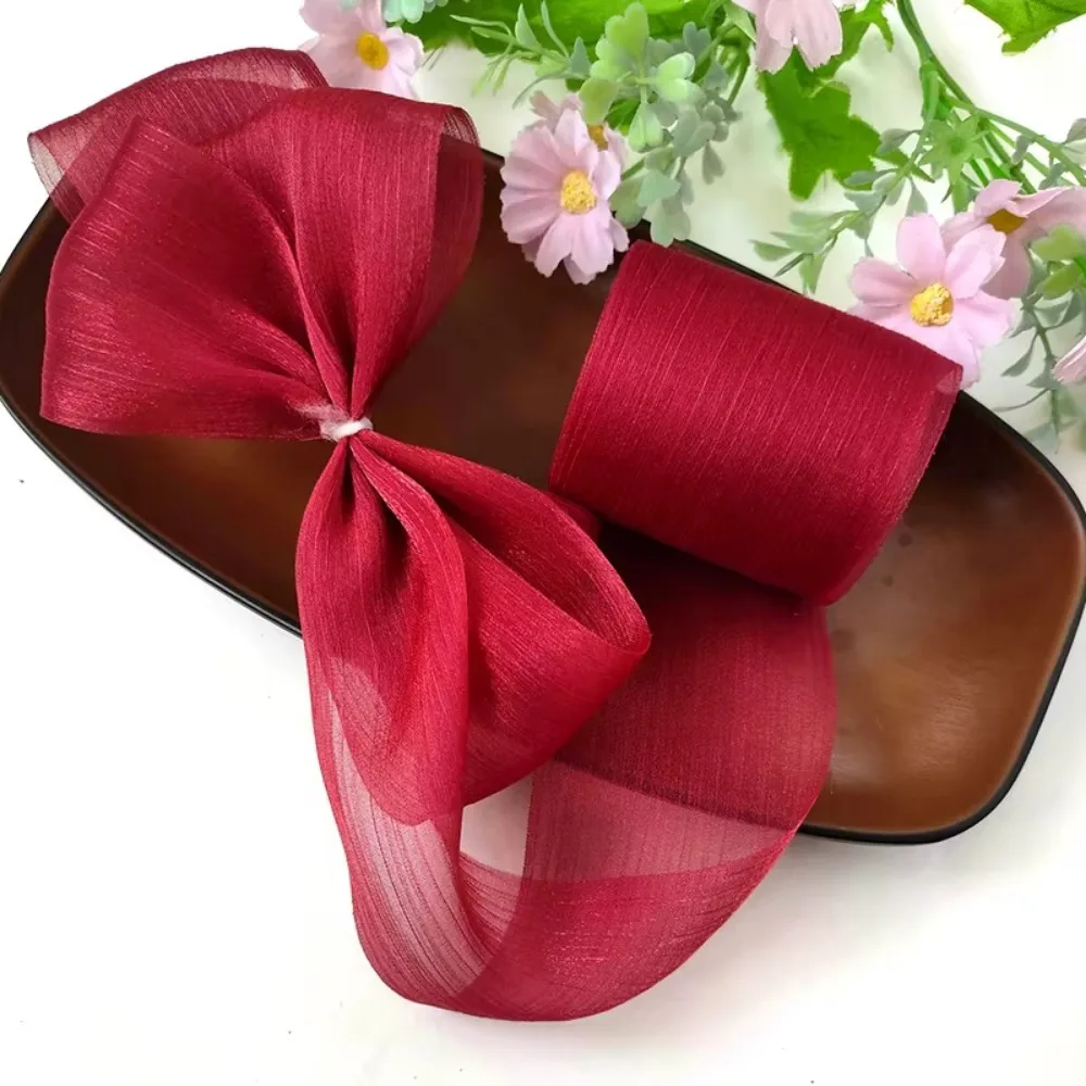 New 5M Pleated Chiffon Ribbon 6cm Wide DIY Bow Ribbon Tulle Yarn Wedding Party Supplies
