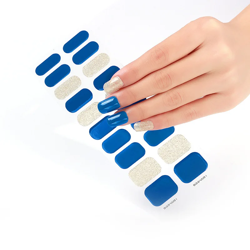 20PCS Semi Cured Gel Nail Foil Set for UV Lamp Rhine Blue Manicure DIY Scallion Powder Stamping Nail Art Decorations