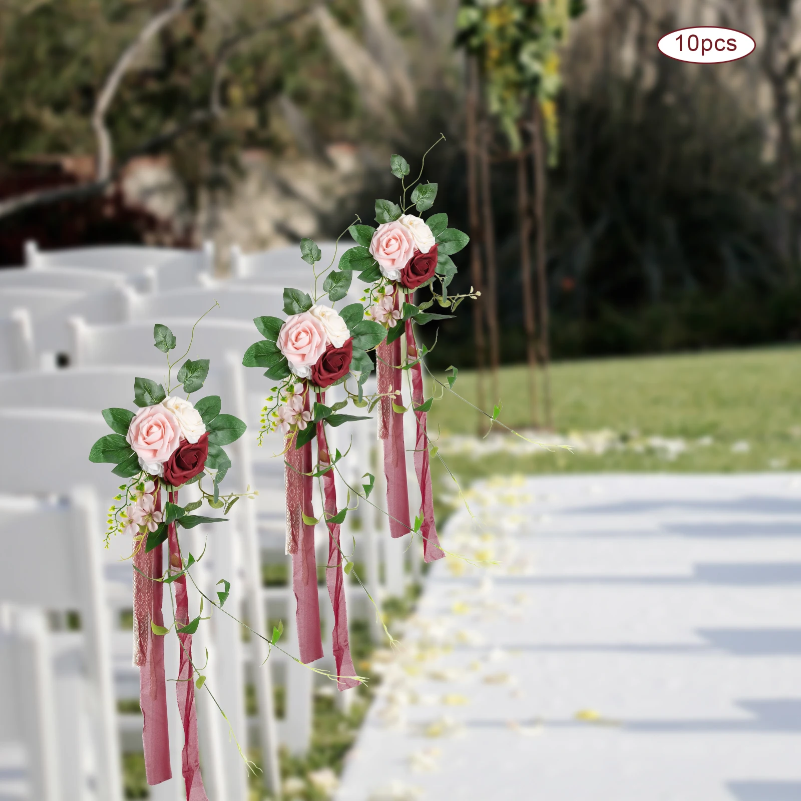 Chair Back Flower Wedding Supplies Wedding Chair Decorations w/Artificial Flower Wedding Chair Flower Aisle Chair Back Floral