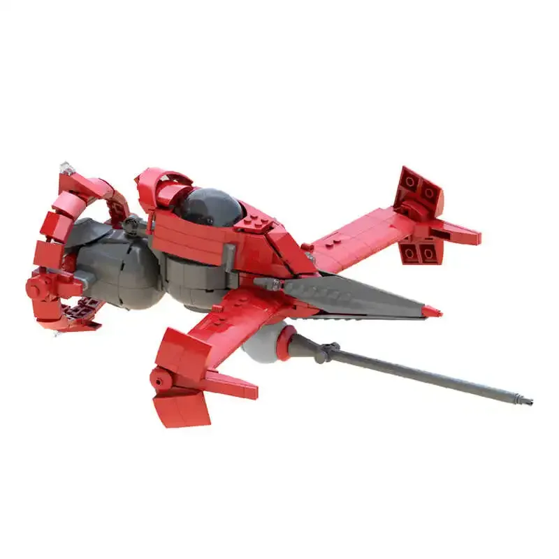 Nave interplanetaria Brick MOC Red Cowboy Battle Aircraft Building Block Kit Craft astronave modello aereo bambini Puzzle Toy Boy Gift