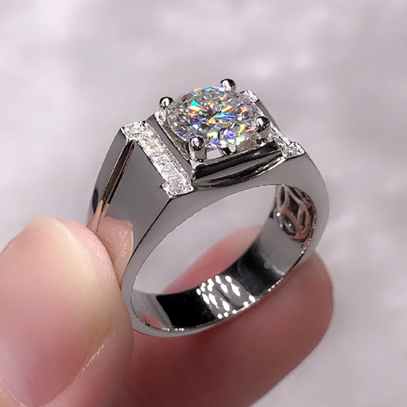 Buyee 925 Sterling Silver Male Wedding Ring White Big Zircon Open Ring for Men Fashion Party Fine Jewelry Circle Gift