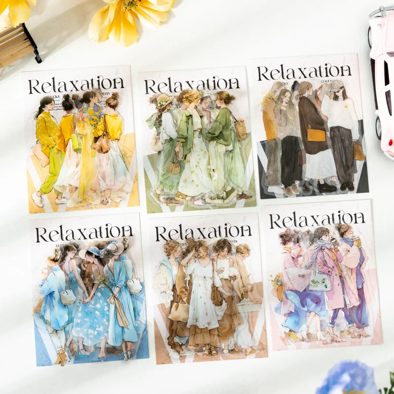 Amante de cartão 20 peças [série de relaxamento da França do Sul] adesivos de material para cochilo da tarde, scrapbooking, diário, planejador, suprimentos