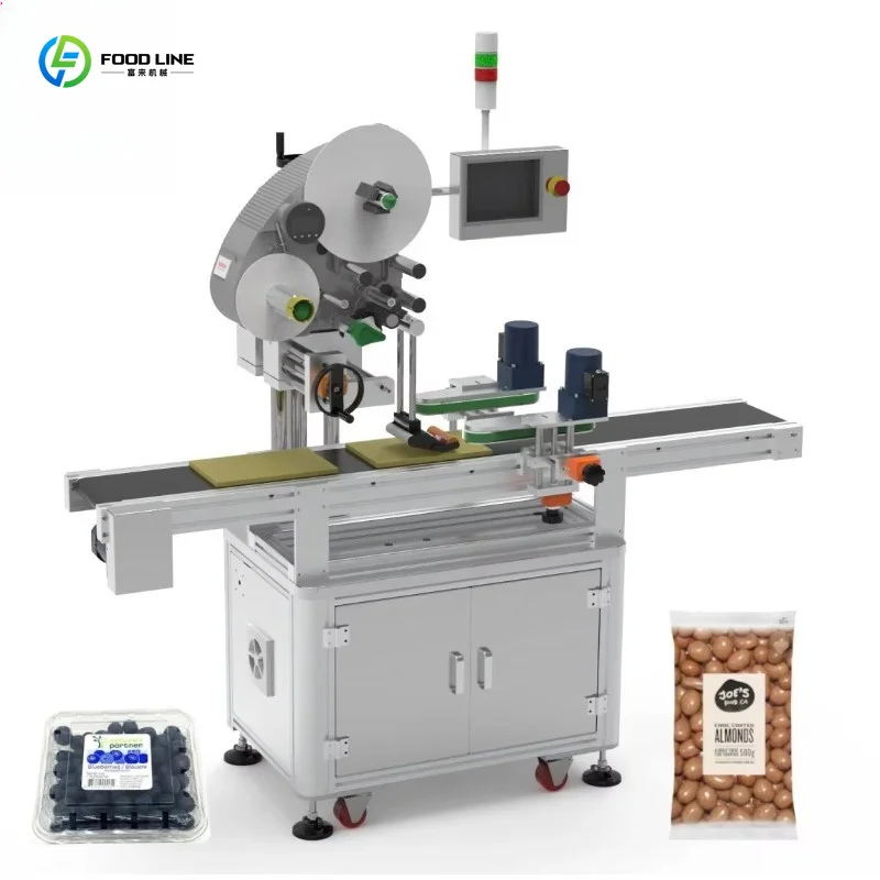 Customized High Speed Automatic Surface Labeling Machine Servo Motor Control For Mixed Food Bag Bottle Sugar Can Lid
