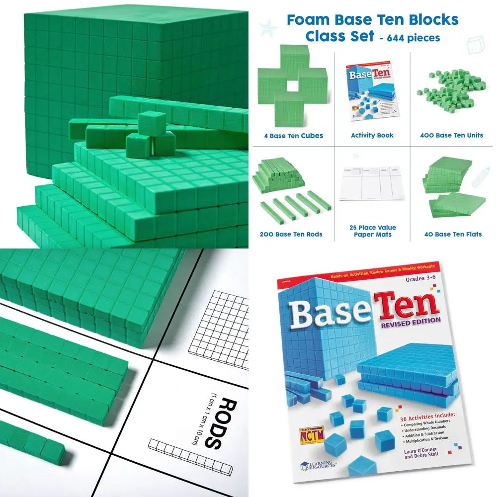 Green Foam Base Ten Blocks Set: Comprehensive Place Value Math Tools for Classroom and Montessori Education (644 Pieces)