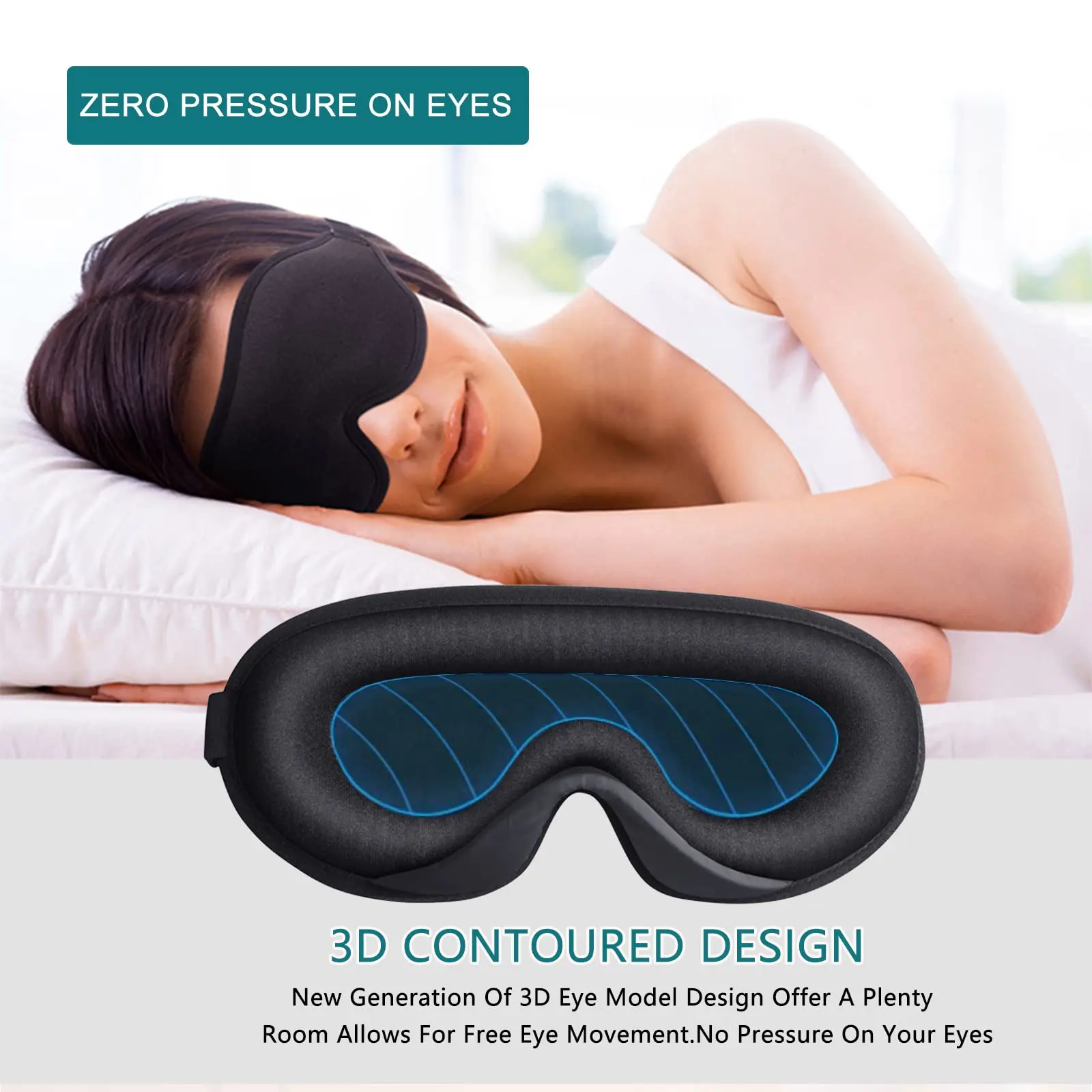 Sleep Mask for Women Men, 3D Contoured Blindfold 100% Blockout Light Eye Mask,Eye Pillow Soft Comfy Eye Shade for Nap Travel