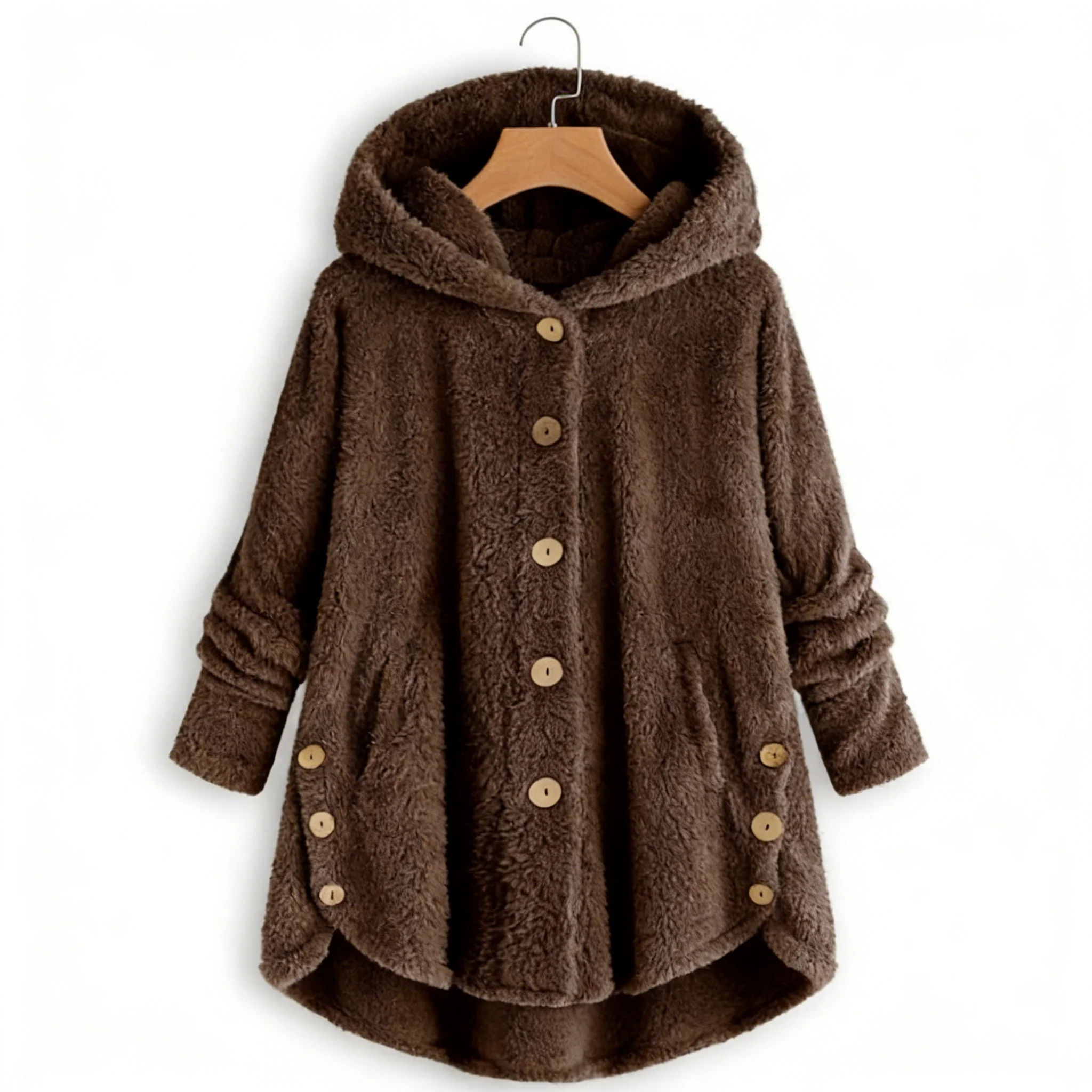 

Zagros женское флисовое пальто с капюшоном в европейском и американском стиле, однотонная повседневная теплая зимняя верхняя одежда на пуговицах