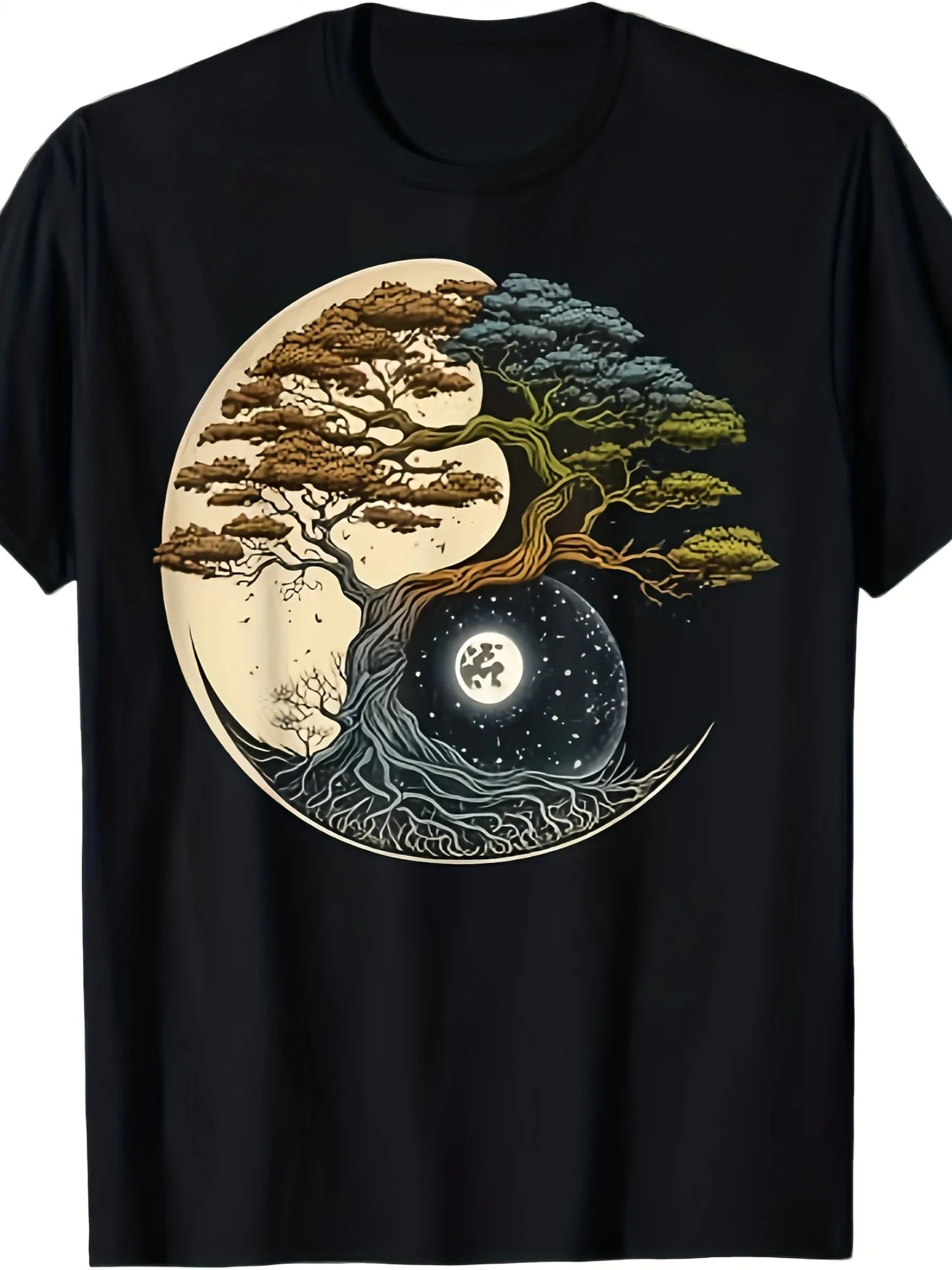 Мужская футболка Yin-Yang Buddhist Bonsai Tree — 100% хлопок, 220 г/м2, черная повседневная футболка с короткими рукавами и цифровым принтом, круглый вырез Re