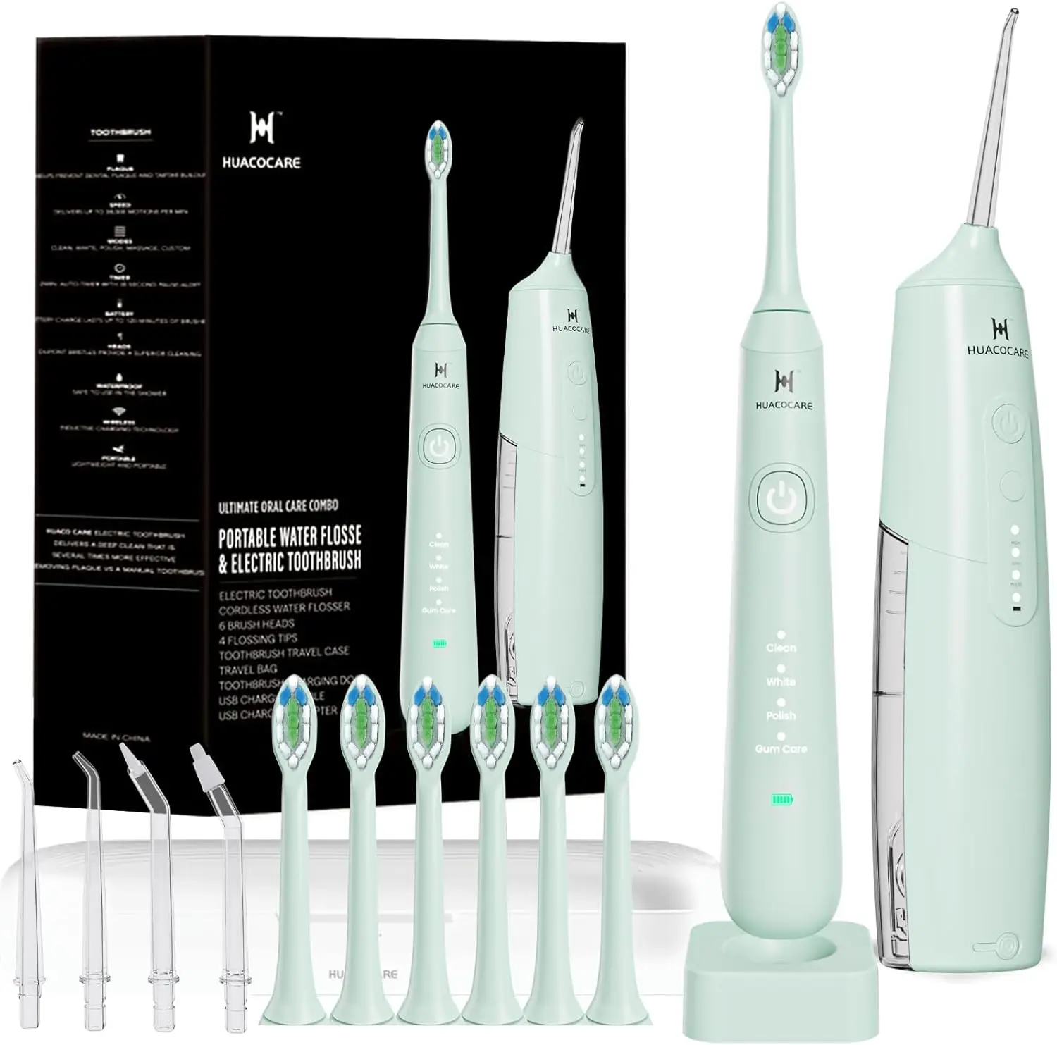 Water Flosser & Electric Toothbrush Combo for Teeth Cleaning and Gum Health in Light Green