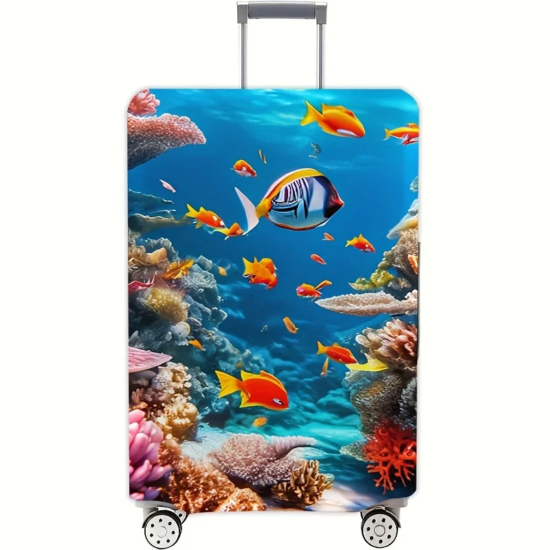 Coral Reef Fish Pattern Luggage Cover, Dust-Proof Stretch Travel Accessory, Fits 18–32-Inch Suitcases