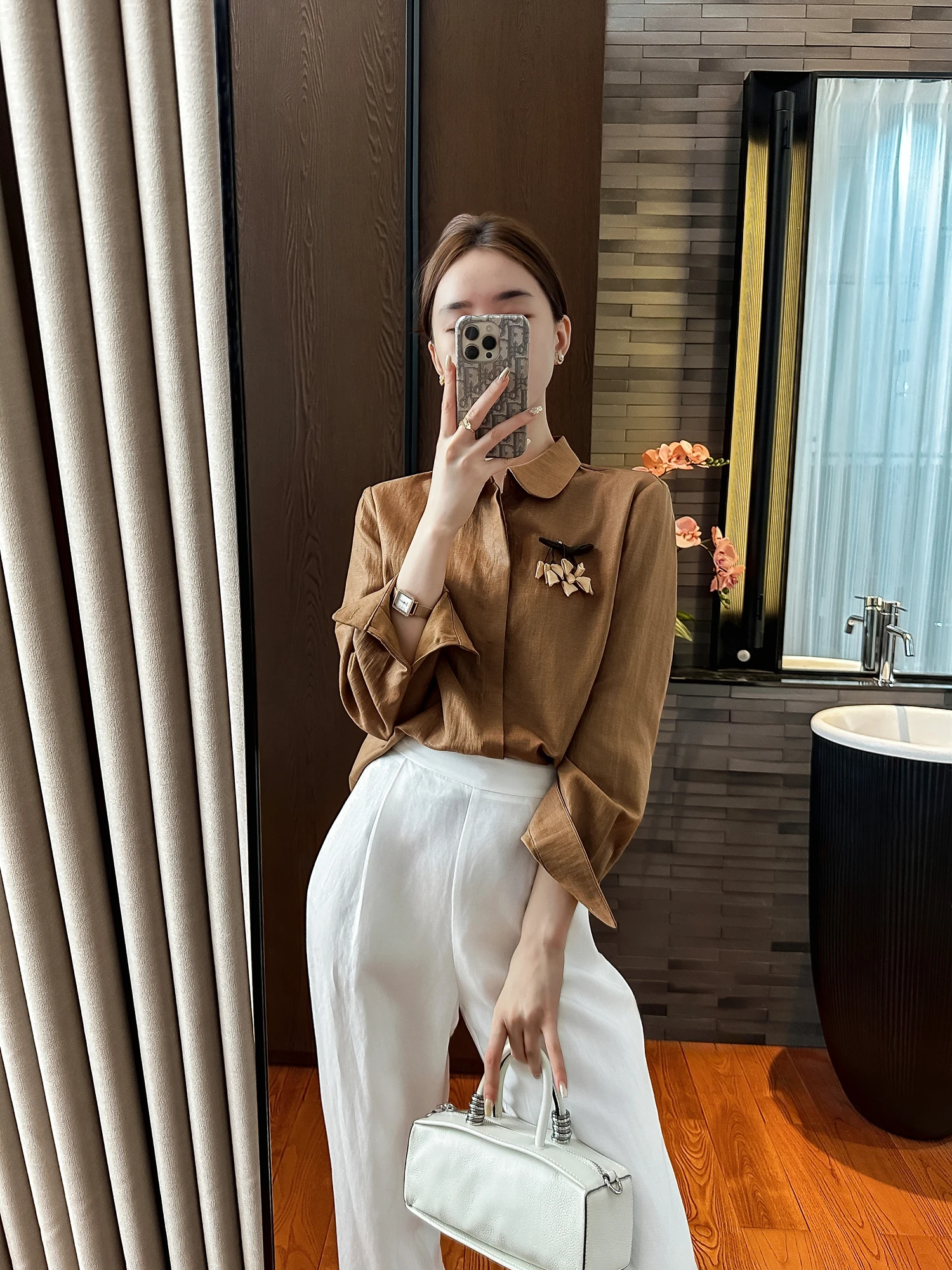 

Женская повседневная свободная блузка/топ цвета хаки для осени, дышащая, приятная к телу, с длинными рукавами