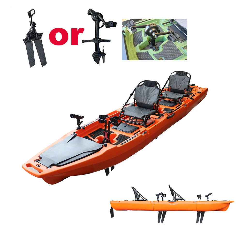 2 Person HDPE Modular Folding Electric Pedal Kayak with Flipper Propeller and Trolling Motor for Sea Fishing 4m+ Length