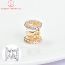 (5682)2PCS 8.7x9MM 24K Gold Color Brass with Zircon Spring Shape Spacer Beads Bracelet Beads High Quality Jewelry Accessories