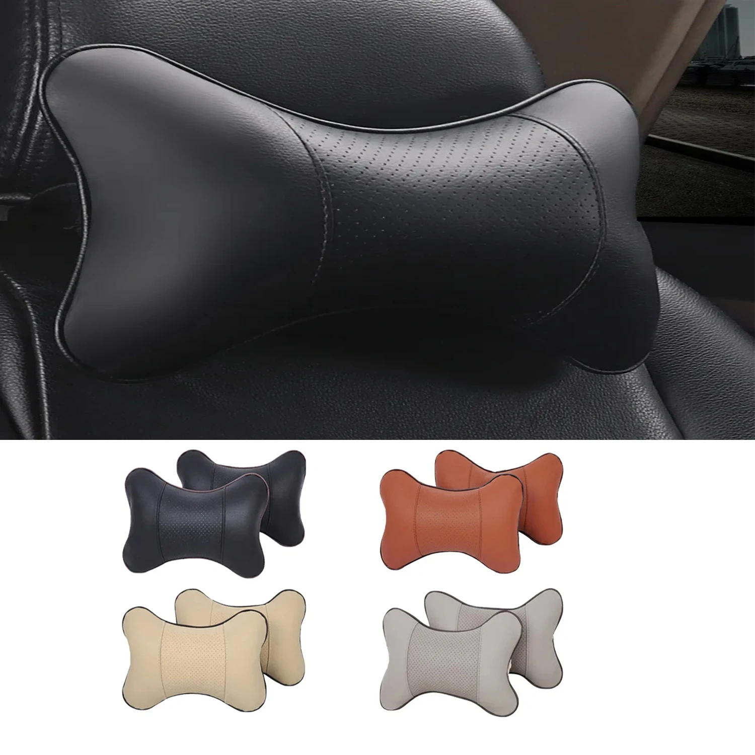

Soft Car Neck Pillows Both Side Front Back PU Leather 1pcs Pack Headrest for Head Pain Relief Filled Fiber Universal Car Pillow