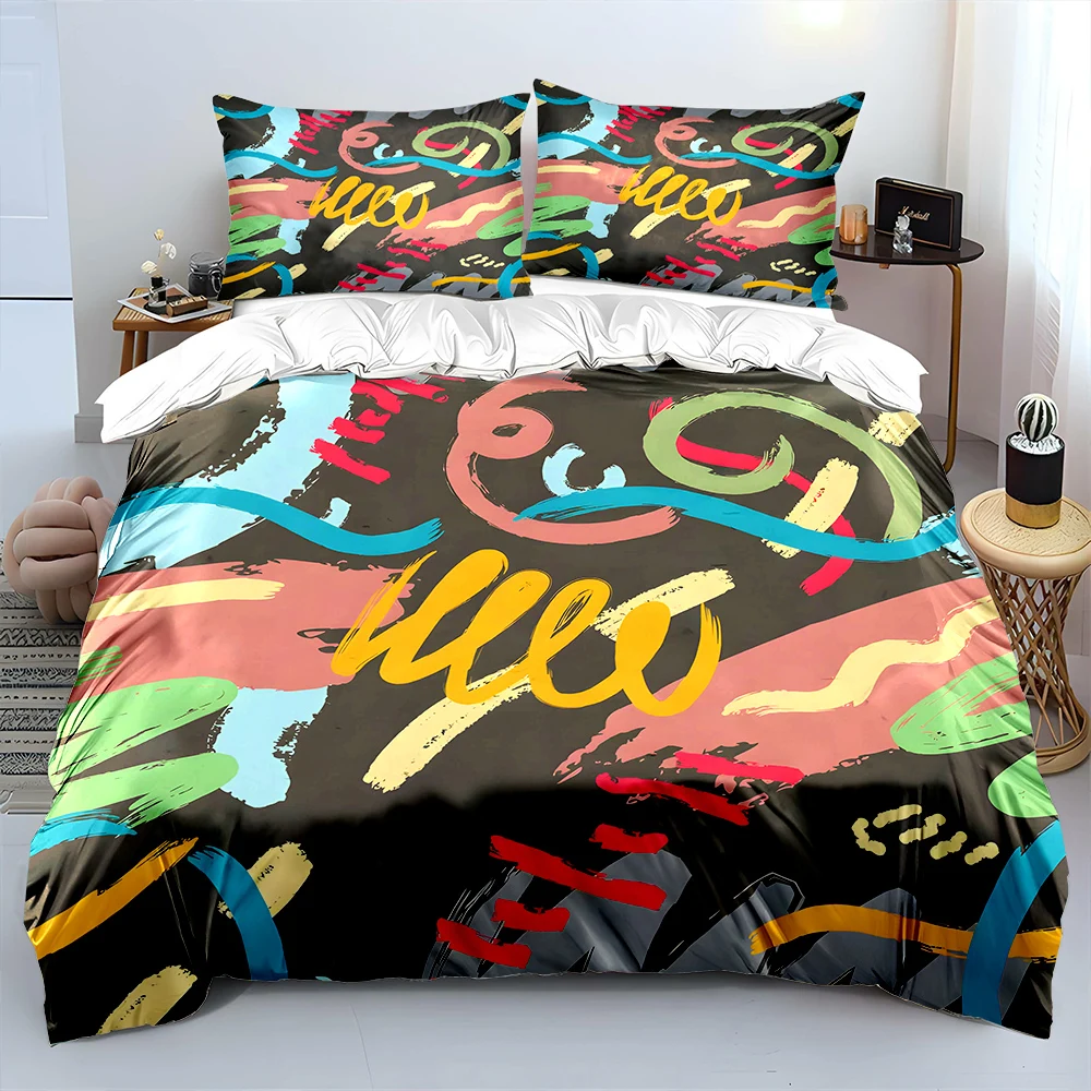 Abstract graffiti colorful strokes Bedding Set for Kids Luxury Gift 3pcs Digital Print Comforter Set Soft Comfortable Breathable