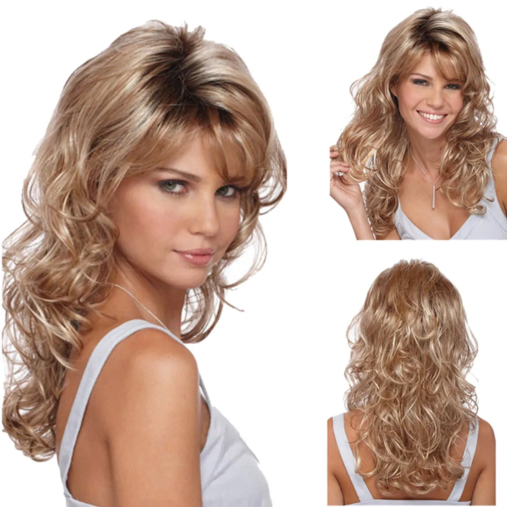 

Женский длинный кудрявый многослойный парик с челкой, натуральный блонд с мелированием, синтетический, термостойкий, для повседневного использования и вечеринок, тренд 2026 года