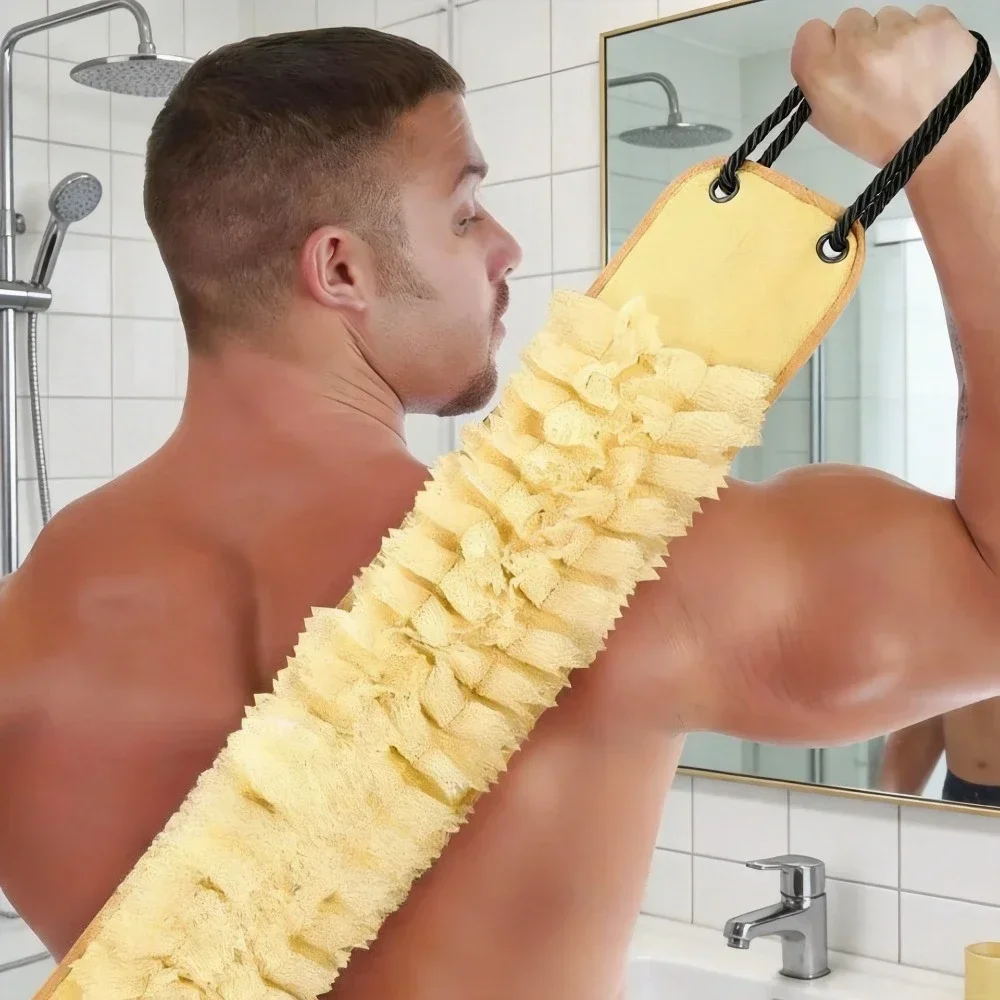 Long Handle Back Shower Scrubber Double-sided Bath Exfoliating Strap Soft Mesh Body Wash Towel for Hard-to-Reach Back Skin Clean