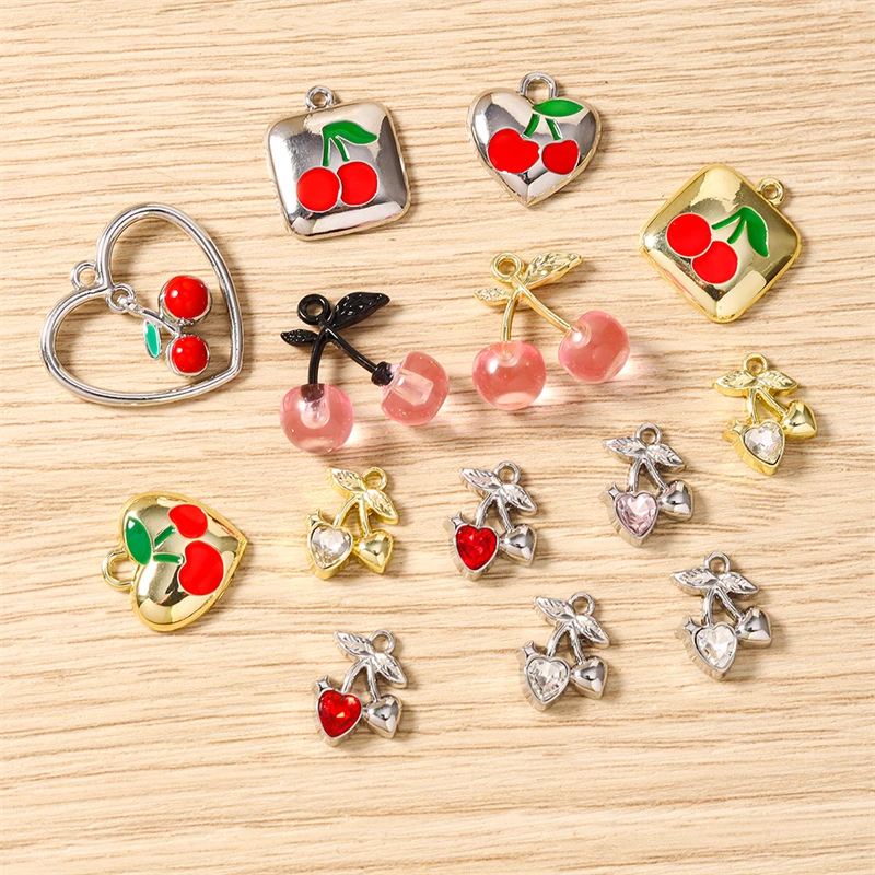 5 Stück gemischte, niedliche Metallanhänger in Form von Früchten und Kirschen zum Basteln von Ohrringen, Halsketten, Armbändern und anderen Schmuckaccessoires. – Detail 3