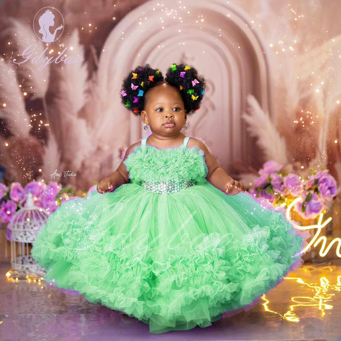 Vestido de niña de flores rosa y púrpura para boda, vestido de tul con cuentas, tirantes hinchados, Princesa, desfile, Cumpleaños de Niños, primera comunión