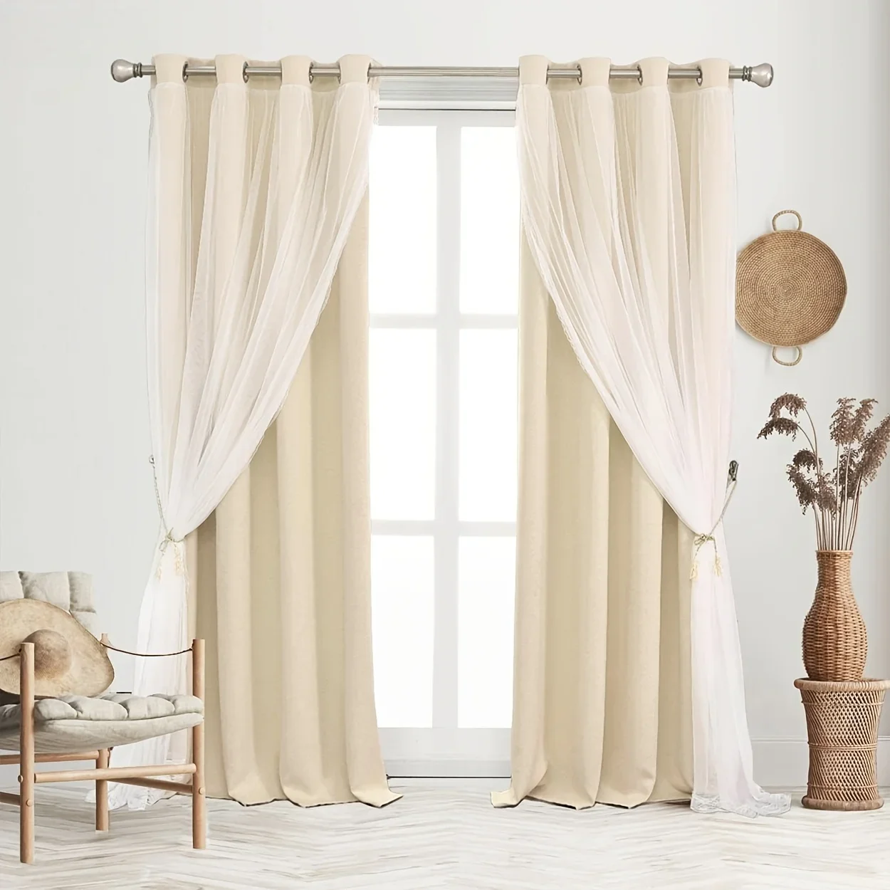 Modern Simple Style New Trendy Twin Layer Curtain, Bedroom Girl Cream Color Light Blocking Princess Curtains, Macaron Color Seri