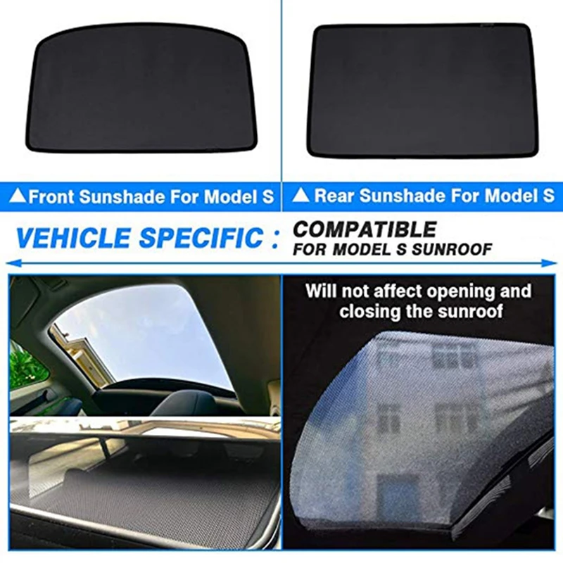 Car Front+Rear Sunroof Cover Sunscreen Anti-Mosquito Dustproof UV Sunroof Sunshade For Tesla Model S