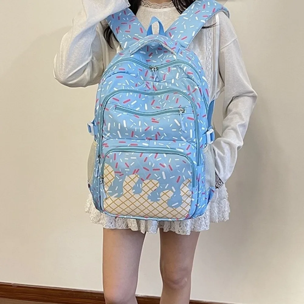 Oxford Fabric Ice Cream Printed Backpack Set with Crossbody Bag Large Capacity Bookbag Matching Lightweight Tote Bag Travel