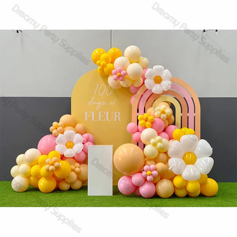 146pcs Balloons Arch Garland Pastel Yellow White Daisy Flower Two Groovy One Boho Wedding Bride Birthday Party Baby Shower Decor