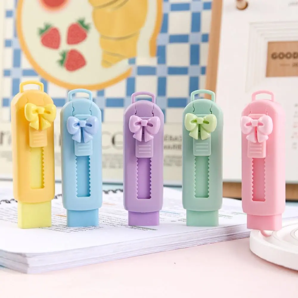 Portable Push-pull Eraser School Supplies Cute Cartoon Bow Rubber Sliding Solid Color Pencil Rubber Drawing