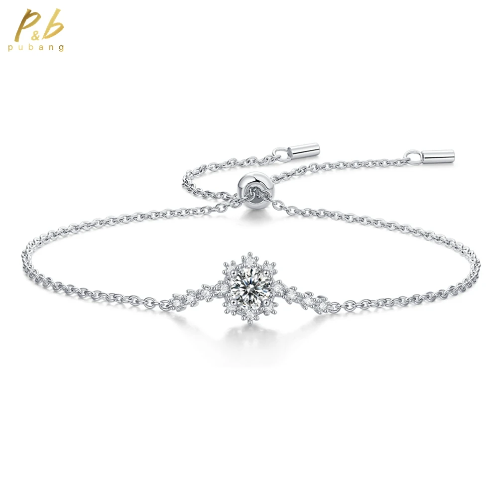 

PuBang Fine Jewelry, твердое серебро 925 пробы 3EX VVS1 D, цвет 5 мм, настоящий муассанит, бриллиант, браслет с драгоценными камнями, оптовая продажа