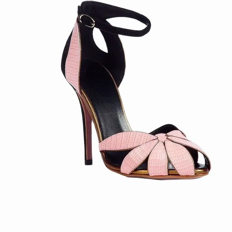 Abesire nuove donne sandali rosa floreale Cut Out fibbia Strap tacchi alti scarpe estive per le donne moda stiletti zapatos mujer