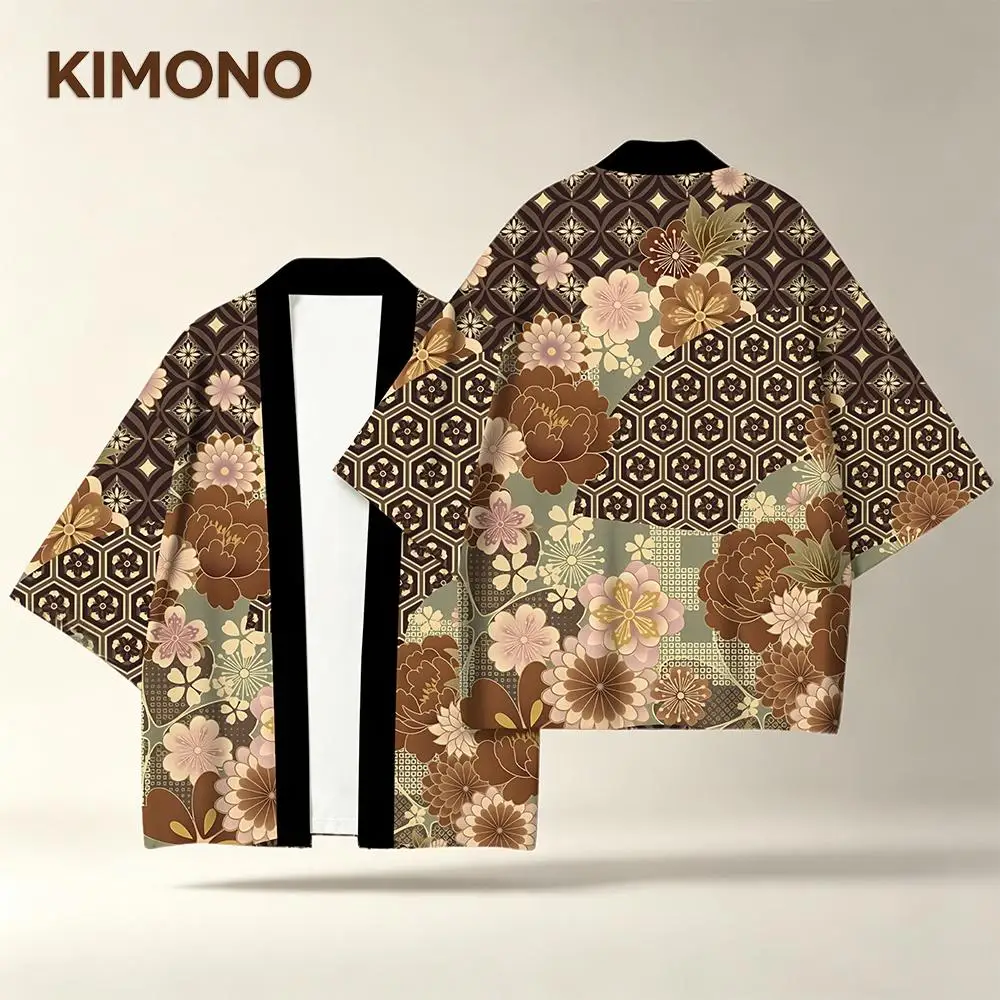 Vintage Floral Print Japanese Style Kimono Men Women Loose Casual Yukata Summer Lightweight Comfortable Breathable Cardigan