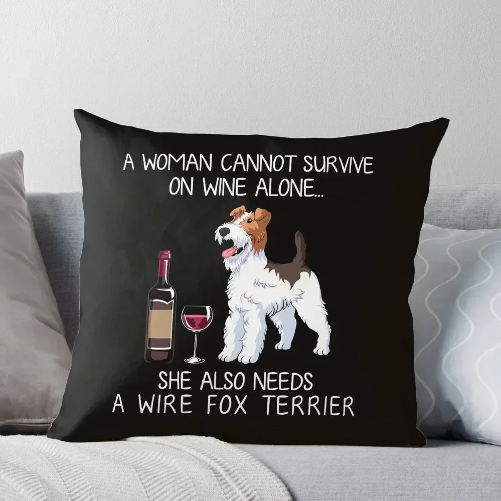 

Wire Fox Terrier and wine Funny dog Throw Pillow Plaid Sofa Pillows Aesthetic Cushions Home Decor pillow