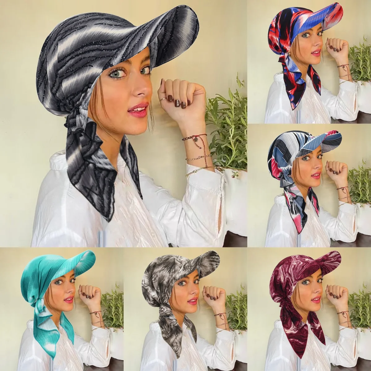 

Muslim Print Hijab Turban Hat for Women Visor Baseball Cap Sun Hats Headscarf Scarf Brim Femme Scarves Bandanas