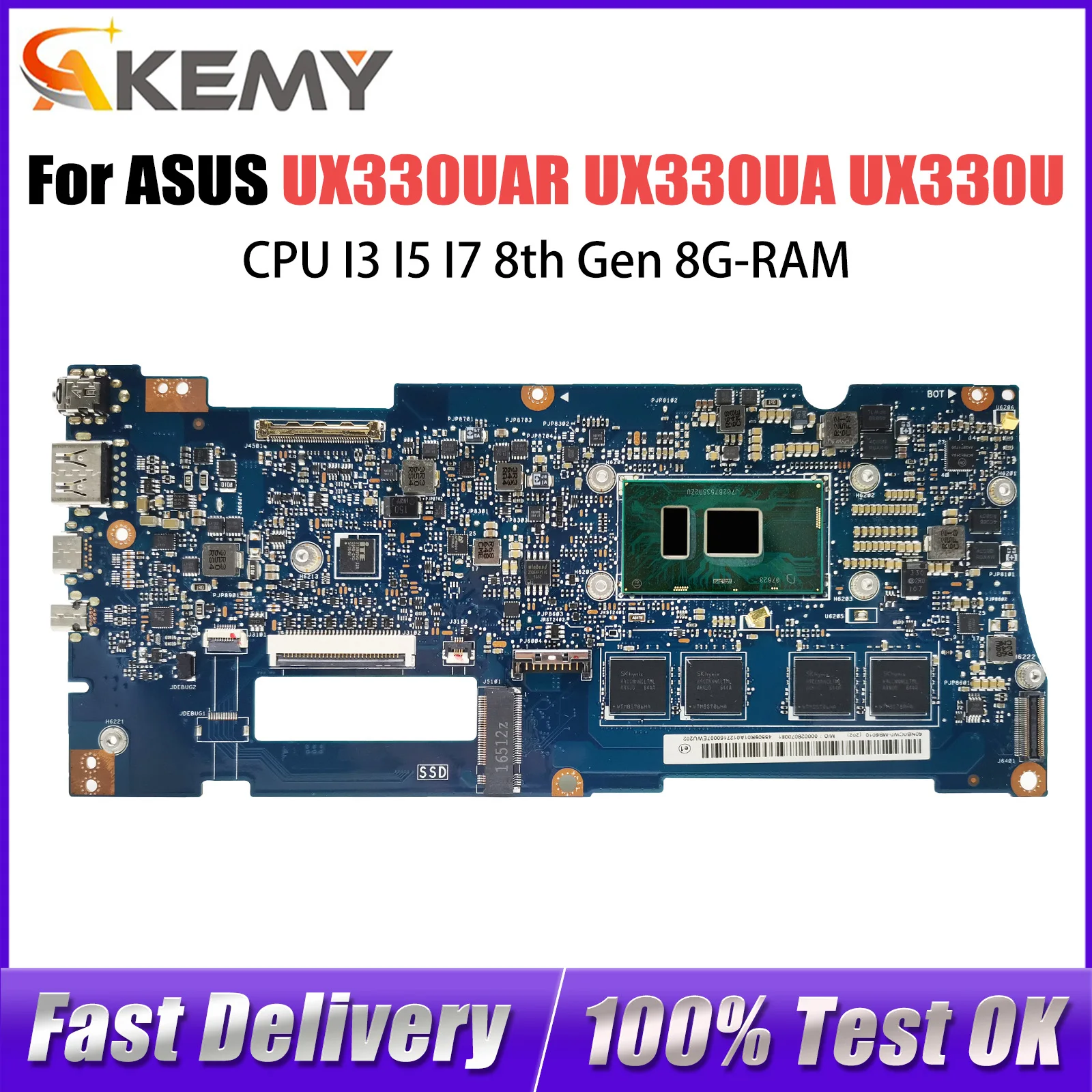 

UX330UAR Mainboard For ASUS UX330U UX330UAK UX330UA Laptop Motherboard I3 I5 I7 8th Gen CPU 8GB RAM 100% Test OK