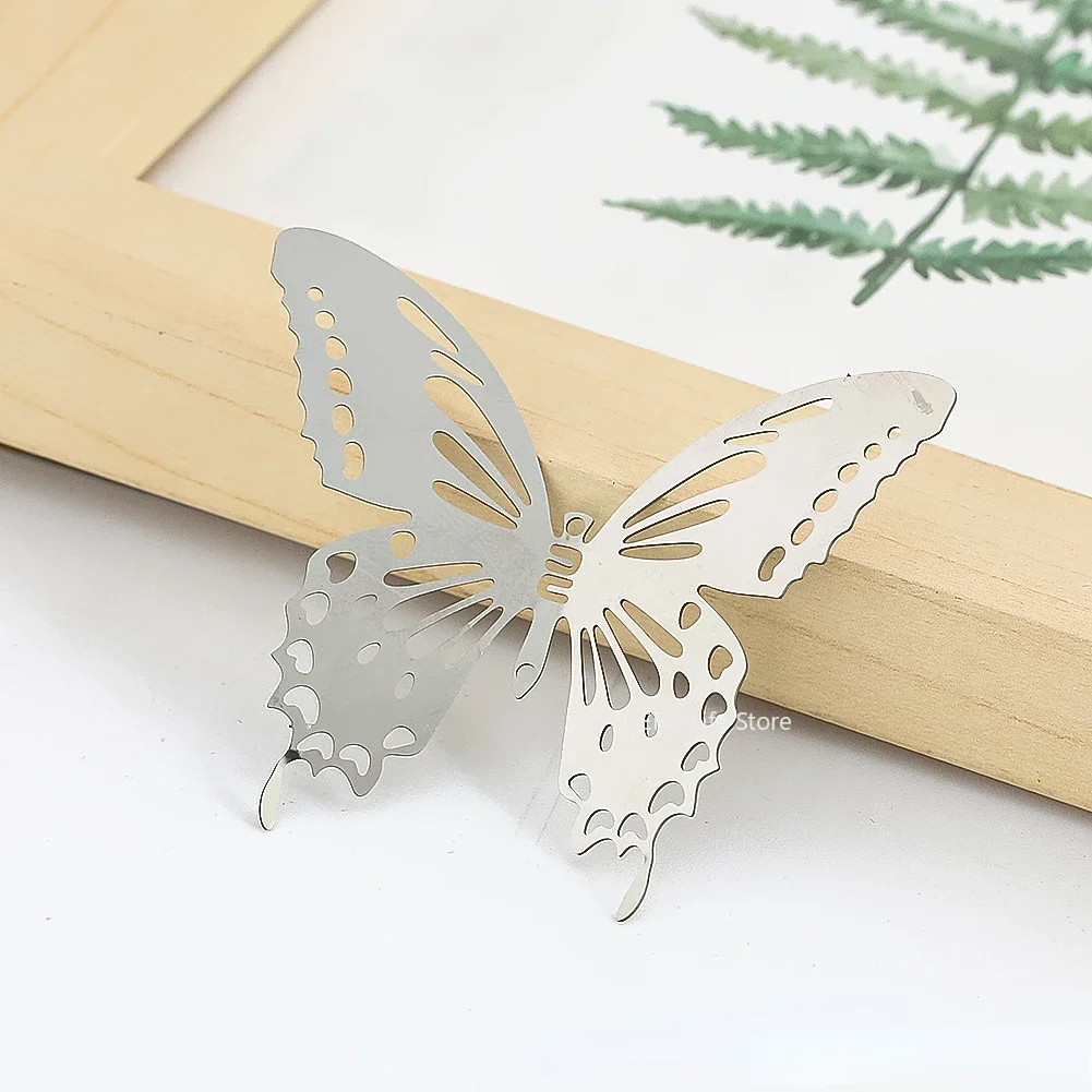 Stainless Steel 3D Hollow Out Butterfly, Wing Pattern, Miniature Mirror, DIY Home, Wedding Scene, Metal Wind Chimes, Wall Decor