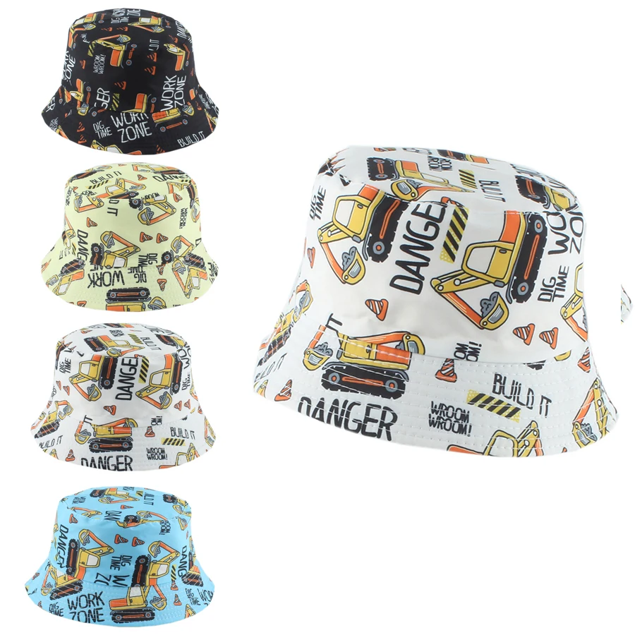 

NEW Summer Kids Bucket Hat Boy Cute Cartoon Excavator Print Foldable Fisherman Sun Hats Baby Panama Beach Cap Breathable Outdoor