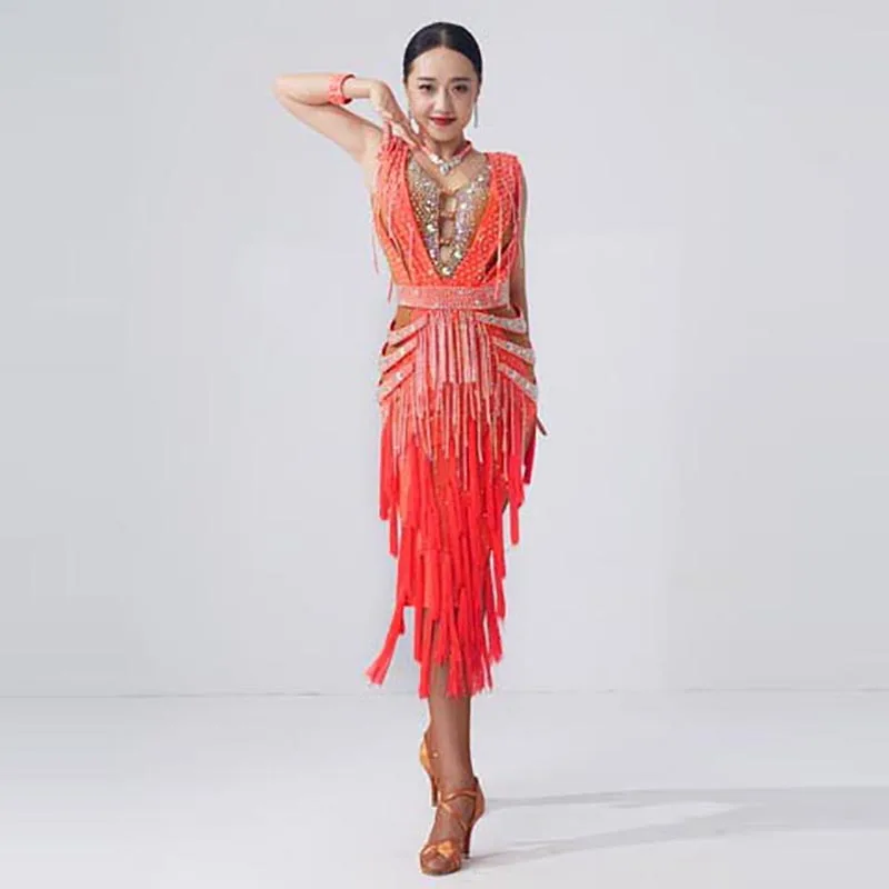 L-2060 New National Ballroom Latin Dance Dress Competition Imported Fringe Latin American Dresses For Sale