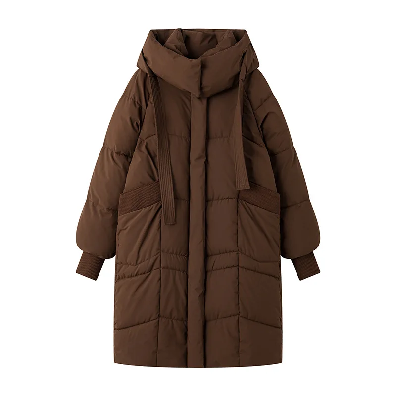 Women Long Parkas Coats Solid Jacket Hooded Drawstring Zipper Pocket Long Sleeve Loose Fit Casual Office Lady 2025 Autumn Winter