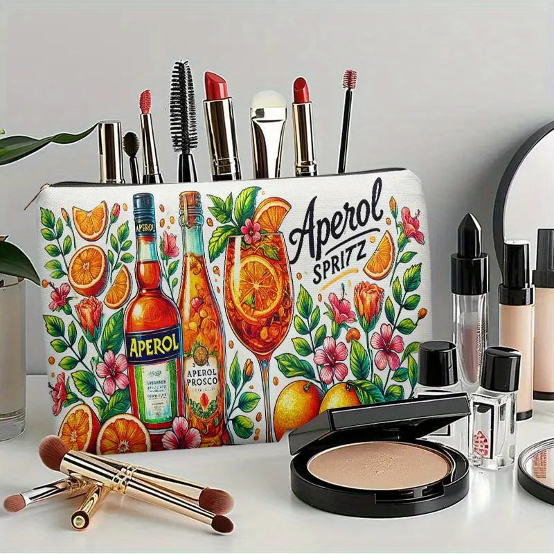 オレンジプリッツカクテルメイクアップバッグ - 多機能ジッパーポーチ、ジュエリー収納バッグ、旅行に最適なジッパー付き小型収納バッグ。